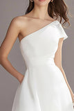 Organza Marfil Un Hombro A Línea Maxi Vestido de Compromiso