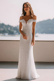 Vestido de recepción de boda maxi de lentejuelas sirena marfil brillante