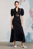 Cuello Cuello A Line Vestido Largo Negro De Invitada De Boda Con Encaje