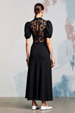 Cuello Cuello A Line Vestido Largo Negro De Invitada De Boda Con Encaje