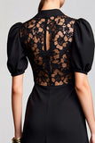Cuello Cuello A Line Vestido Largo Negro De Invitada De Boda Con Encaje
