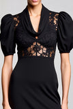 Cuello Cuello A Line Vestido Largo Negro De Invitada De Boda Con Encaje