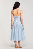 Tirantes de espagueti azul de gasa A Line Vestido de invitada de boda