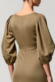 Vestido de invitada de boda verde oliva A Line con cuello cuadrado
