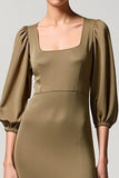 Vestido de invitada de boda verde oliva A Line con cuello cuadrado