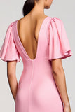 Vestido de invitada de boda de gasa con cuello cuadrado de gasa rosa