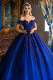 Vestido de gala con apliques con hombros descubiertos Vestido de quinceañera azul real