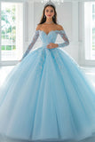 Vestido de gala con apliques con hombros descubiertos Vestido de quinceañera azul cielo