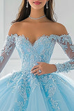 Vestido de gala con apliques con hombros descubiertos Vestido de quinceañera azul cielo