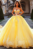 Vestido de Fiesta Vestido de Quinceañera con Apliques Amarillos sin tirantes