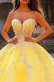 Vestido de Fiesta Vestido de Quinceañera con Apliques Amarillos sin tirantes