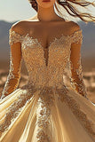 Vestido de gala con apliques con hombros descubiertos Vestido de quinceañera de encaje dorado