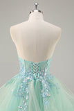 Vestido de fiesta largo sin tirantes A Line Green Corset con lentejuelas