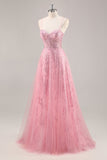 Corsé rosa brillante A Line Vestido de Fiesta Largo