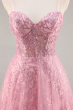 Corsé rosa brillante A Line Vestido de Fiesta Largo