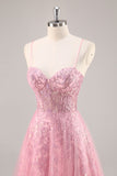 Corsé rosa brillante A Line Vestido de Fiesta Largo