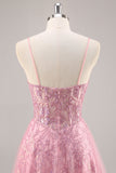 Corsé rosa brillante A Line Vestido de Fiesta Largo