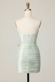 Vestido corto de fiesta con corsé y lazo verde salvia