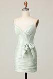 Sage Bodycon Corsé Vestido corto de regreso a casa con lazo
