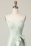 Sage Bodycon Corsé Vestido corto de regreso a casa con lazo