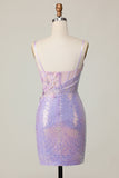 Vestido de fiesta corto corsé ajustado en lila floral brillante