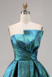Vestido de regreso a casa sin tirantes verde pavo real metálico