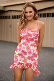 Vestido corto de fiesta mini estampado de tirantes de espagueti floral rojo