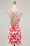 Vestido corto de fiesta mini estampado de tirantes de espagueti floral rojo