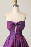 Corsé Metálico Morado Oscuro Strapless A Line Homecoming Dress