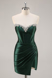 Corsé sin tirantes verde oscuro Vestido de regreso a casa ajustado