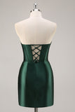 Corsé sin tirantes verde oscuro Vestido de regreso a casa ajustado