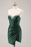 Corsé sin tirantes verde oscuro Vestido de regreso a casa ajustado