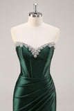 Corsé sin tirantes verde oscuro Vestido de regreso a casa ajustado