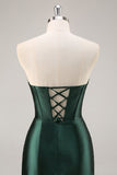 Corsé sin tirantes verde oscuro Vestido de regreso a casa ajustado