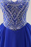 Vestido de fiesta largo azul real A Line con abalorios