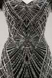 Vestido de fiesta negro de sirena con cuentas con hombros descubiertos