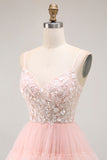 Vestido largo de fiesta con volantes en capas y lentejuelas Blush A Line Corset con apliques