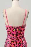 Fucsia Bodycon Tirantes de Espagueti Lentejuelas Vestido de Regreso a Casa con Abertura