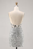 Corsé Plata Escote en V Bodycon Espejo Vestido de Regreso a Casa