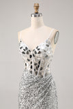 Corsé Plata Escote en V Bodycon Espejo Vestido de Regreso a Casa