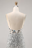 Corsé Plata Escote en V Bodycon Espejo Vestido de Regreso a Casa