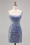 Corsé Gris Azul Vestido de lentejuelas