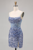 Corsé Gris Azul Vestido de lentejuelas