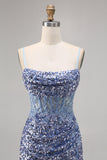 Corsé Gris Azul Vestido de lentejuelas