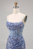 Corsé Gris Azul Vestido de lentejuelas