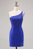 Vestido de regreso a casa con cuentas de un solo hombro azul real