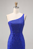 Vestido de regreso a casa con cuentas de un solo hombro azul real