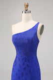 Vestido de regreso a casa con cuentas de un solo hombro azul real