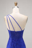 Vestido de regreso a casa con cuentas de un solo hombro azul real