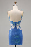 Vestido de regreso a casa de lentejuelas ajustado azul floral brillante